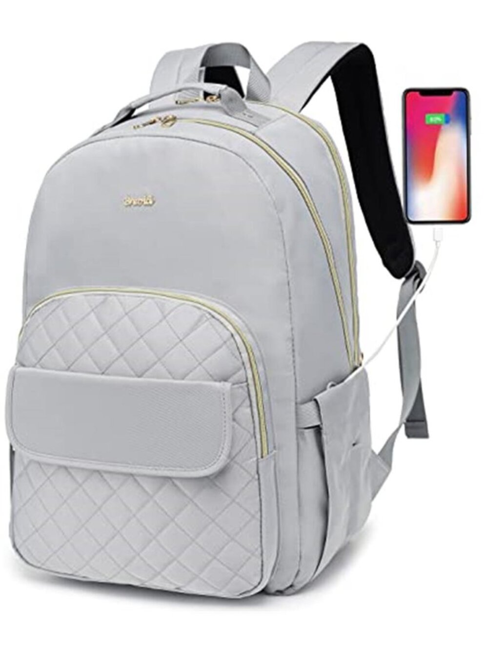 Grey Laptop Backpack Women Teen Girls College School Travel TSA USB Bookbag